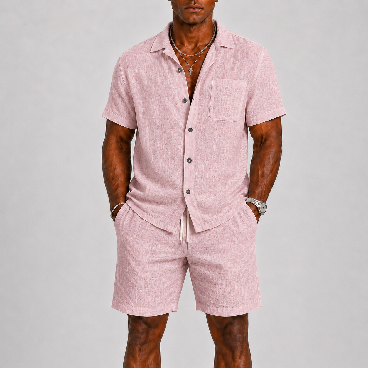 Linen Short Sleeve Shirt and Shorts Set for Men | Summer Co-ord