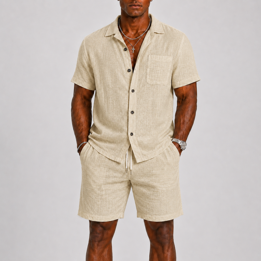 Linen Short Sleeve Shirt and Shorts Set for Men | Summer Co-ord