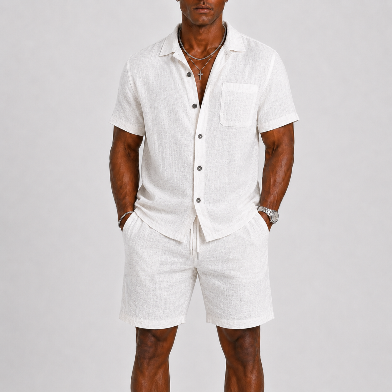 Linen Short Sleeve Shirt and Shorts Set for Men | Summer Co-ord