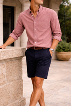 Cotton Button Down Collar Shirt with Chest Pocket for Men | Button Front