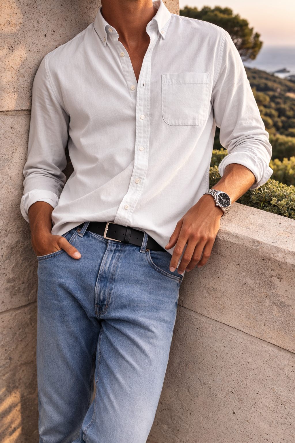 Cotton Button Down Collar Shirt with Chest Pocket for Men | Button Front