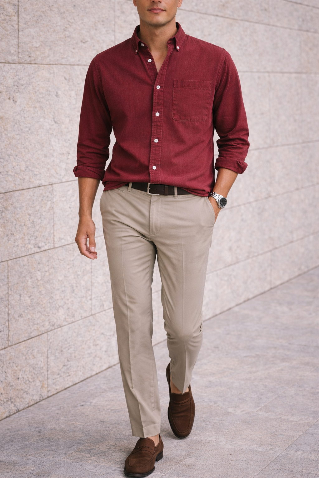 Cotton Button Down Collar Shirt with Chest Pocket for Men | Button Front