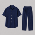 Linen-Look Short Sleeve Shirt and Wide Leg Trousers Set for Men