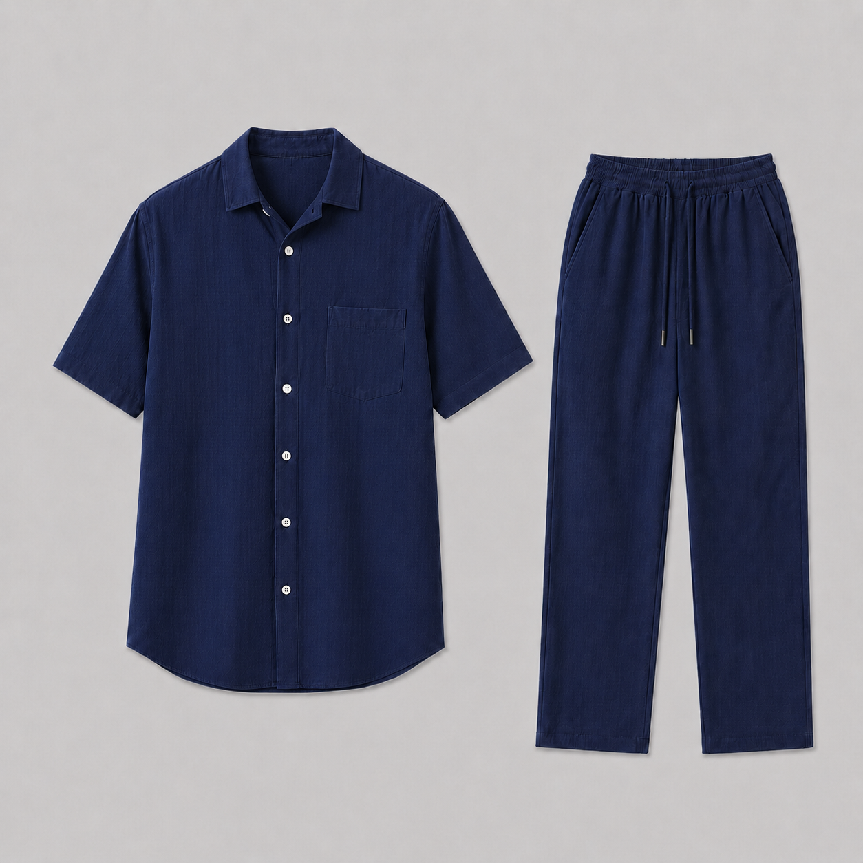 Linen-Look Short Sleeve Shirt and Wide Leg Trousers Set for Men