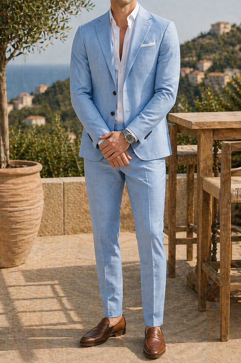 Beige Linen Tailored Two Piece Suit Set for Men | Wedding Occasion Wear