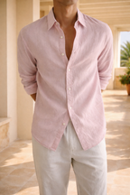 Navy Blue Linen Relaxed Fit Button Shirt for Men | Smart Casual