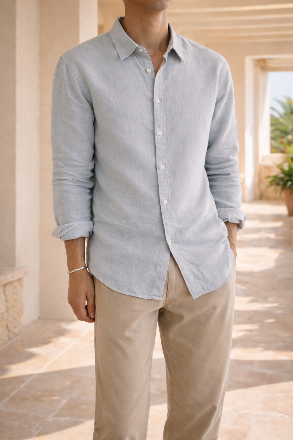 Navy Blue Linen Relaxed Fit Button Shirt for Men | Smart Casual