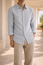 Navy Blue Linen Relaxed Fit Button Shirt for Men | Smart Casual