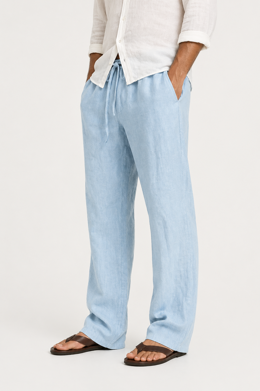 Linen Look Drawstring Fit Trousers for Men