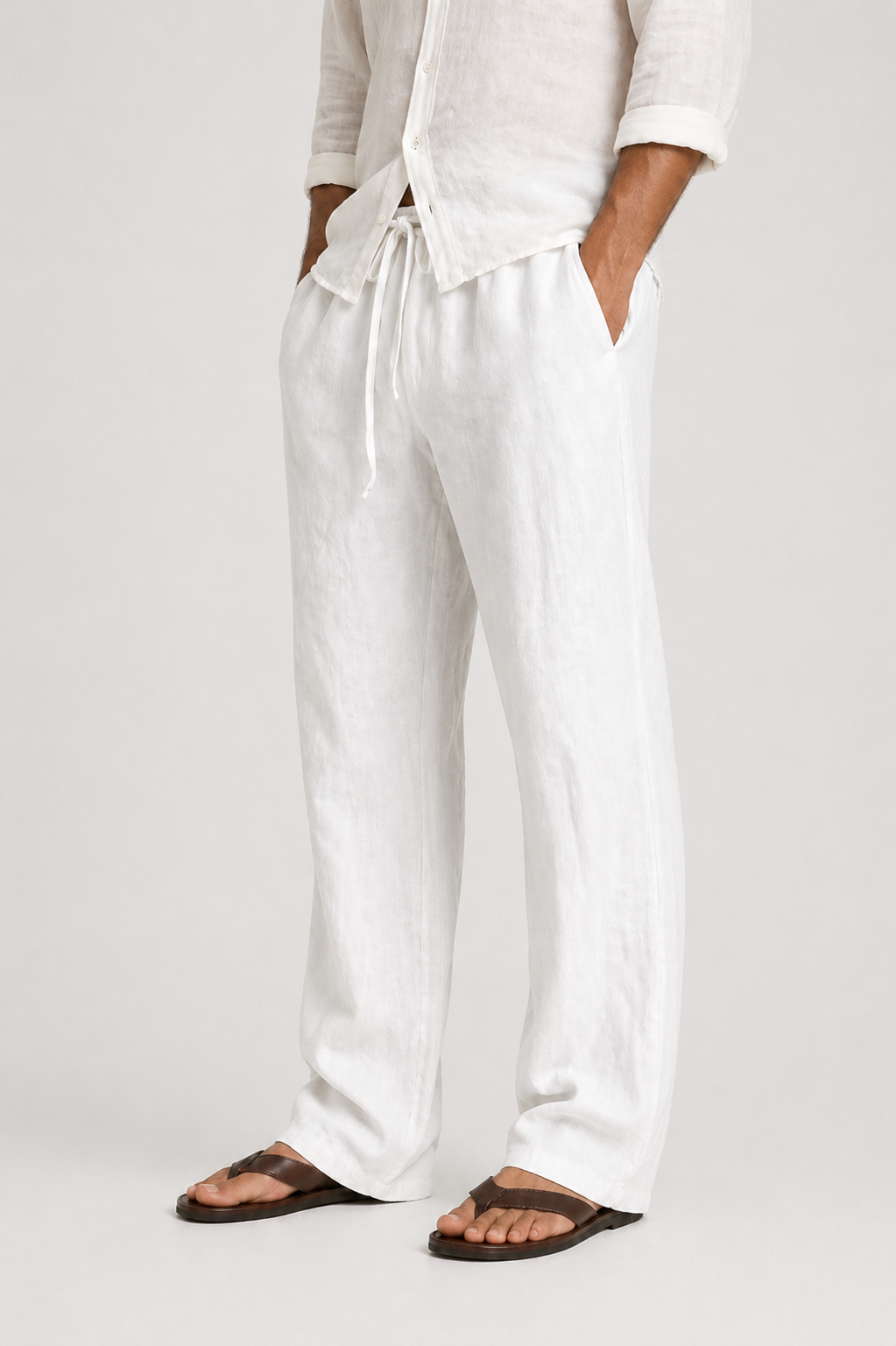 Linen Look Drawstring Fit Trousers for Men