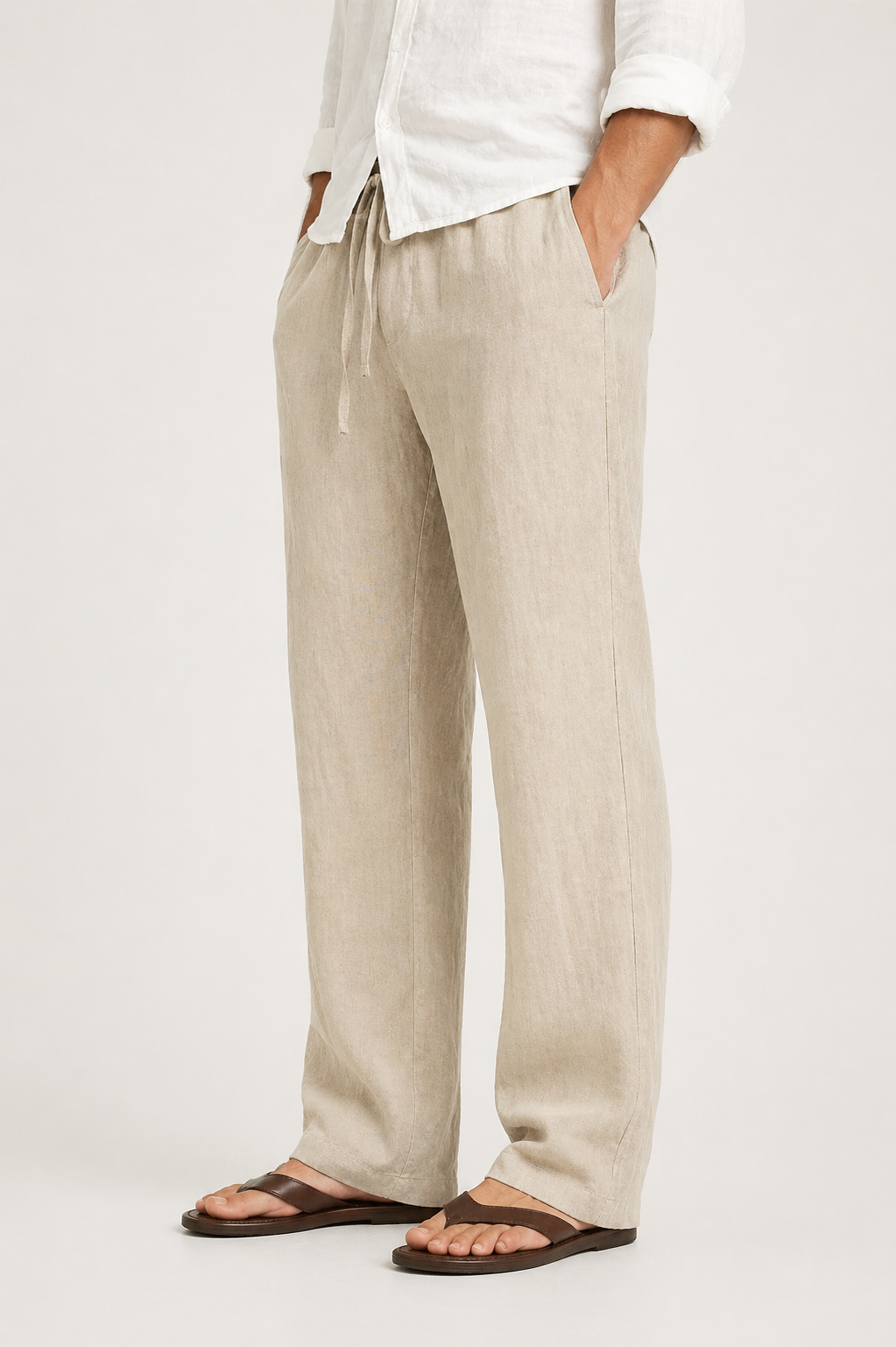 Linen Look Drawstring Fit Trousers for Men
