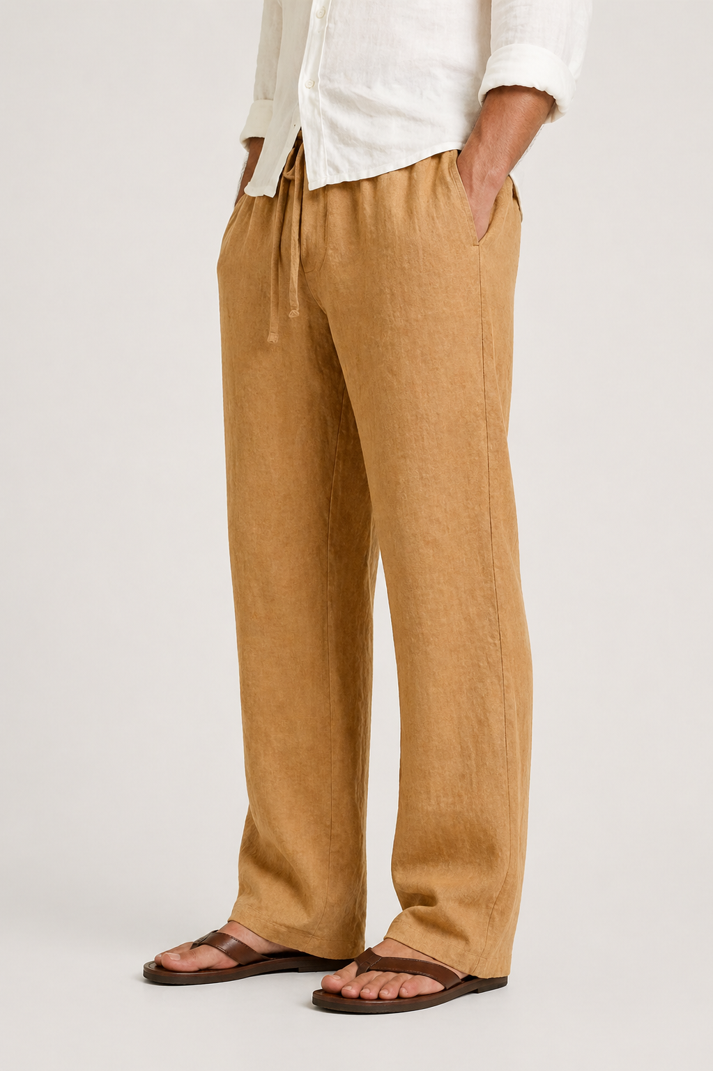 Linen Look Drawstring Fit Trousers for Men