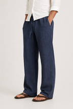 Linen Look Drawstring Fit Trousers for Men