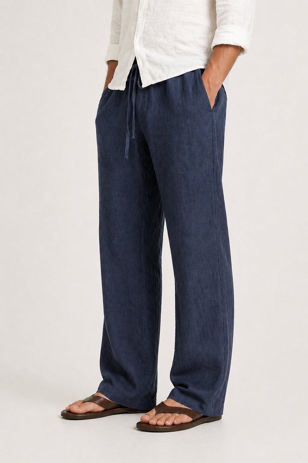 Linen Look Drawstring Fit Trousers for Men