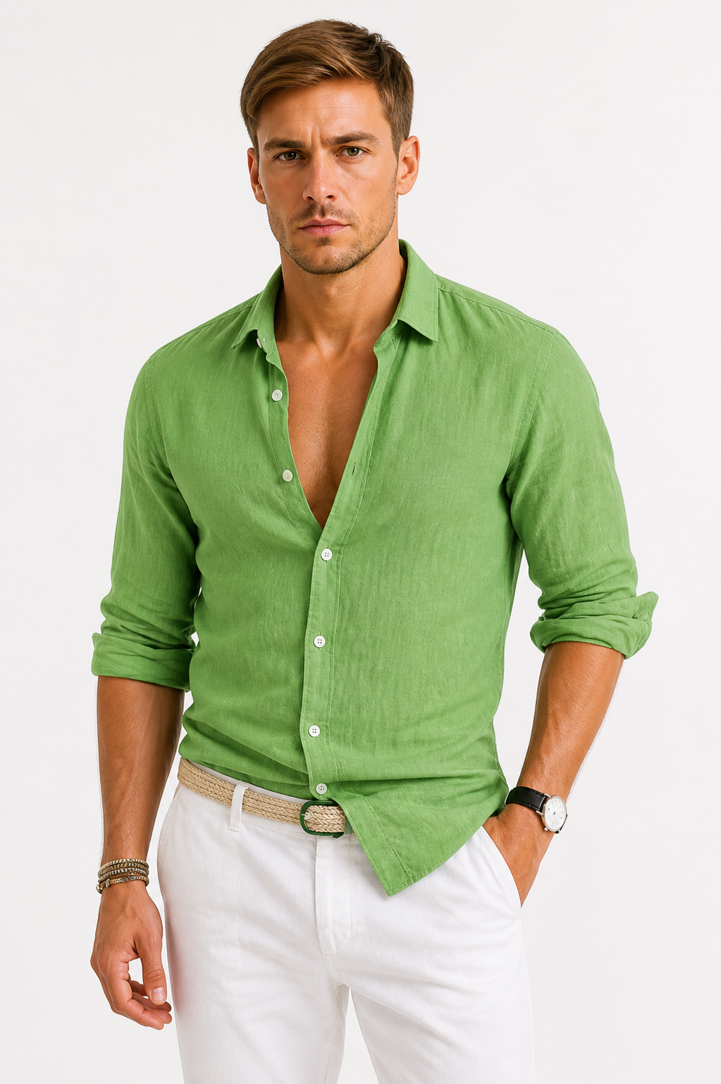 Linen Classic Collar Slim Fit Shirt for Men | Summer
