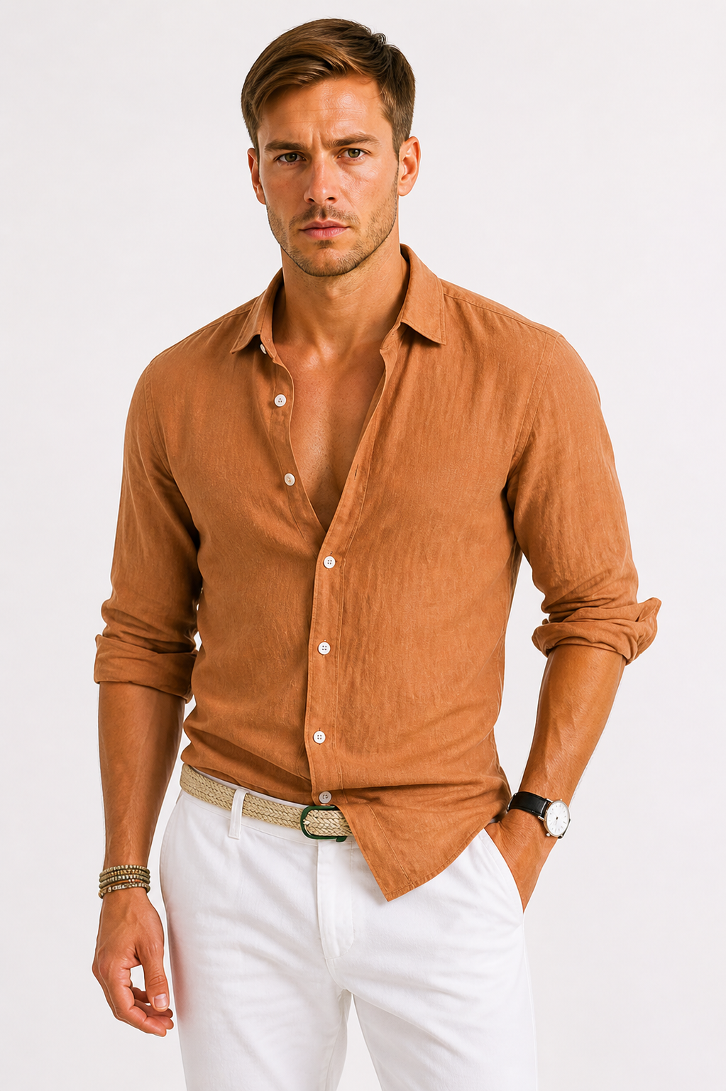 Linen Classic Collar Slim Fit Shirt for Men | Summer
