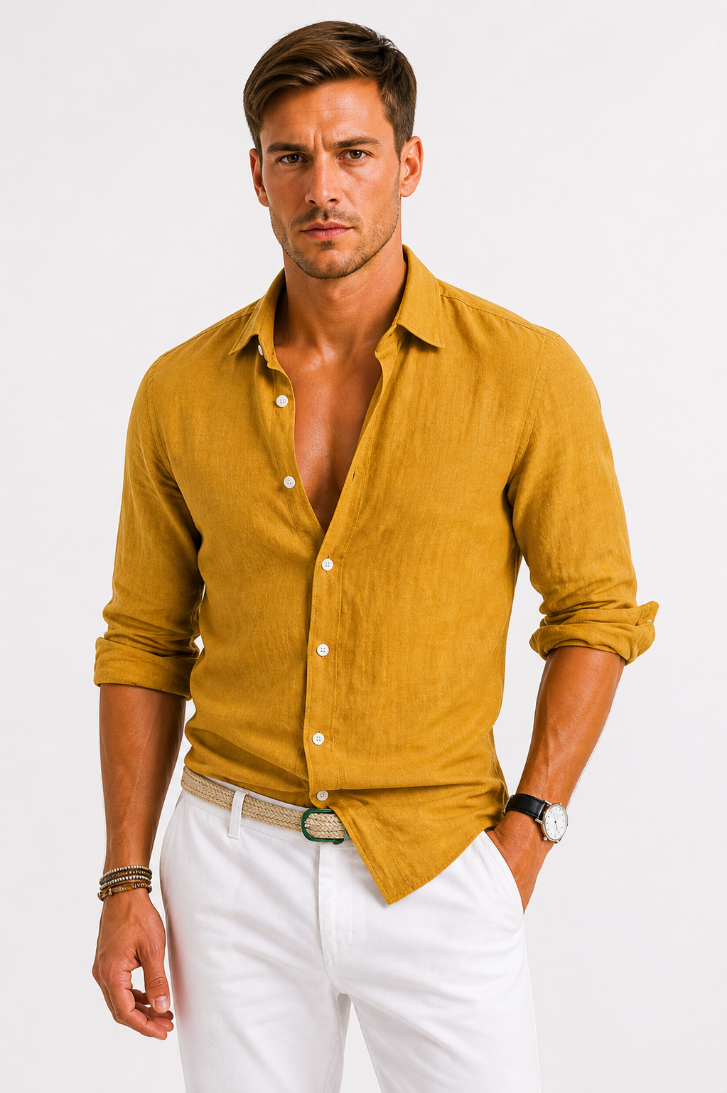 Linen Classic Collar Slim Fit Shirt for Men | Summer