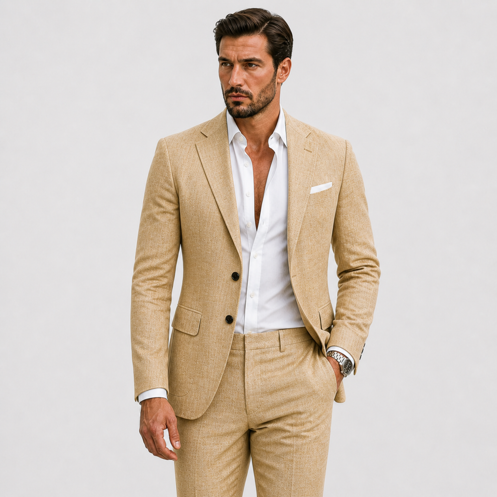 Linen Slim Fit Suit for Men | Summer Two-Piece Set
