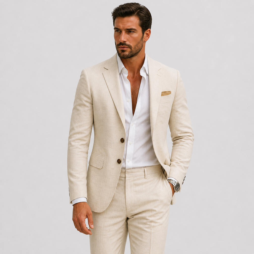 Linen Slim Fit Suit for Men | Summer Two-Piece Set
