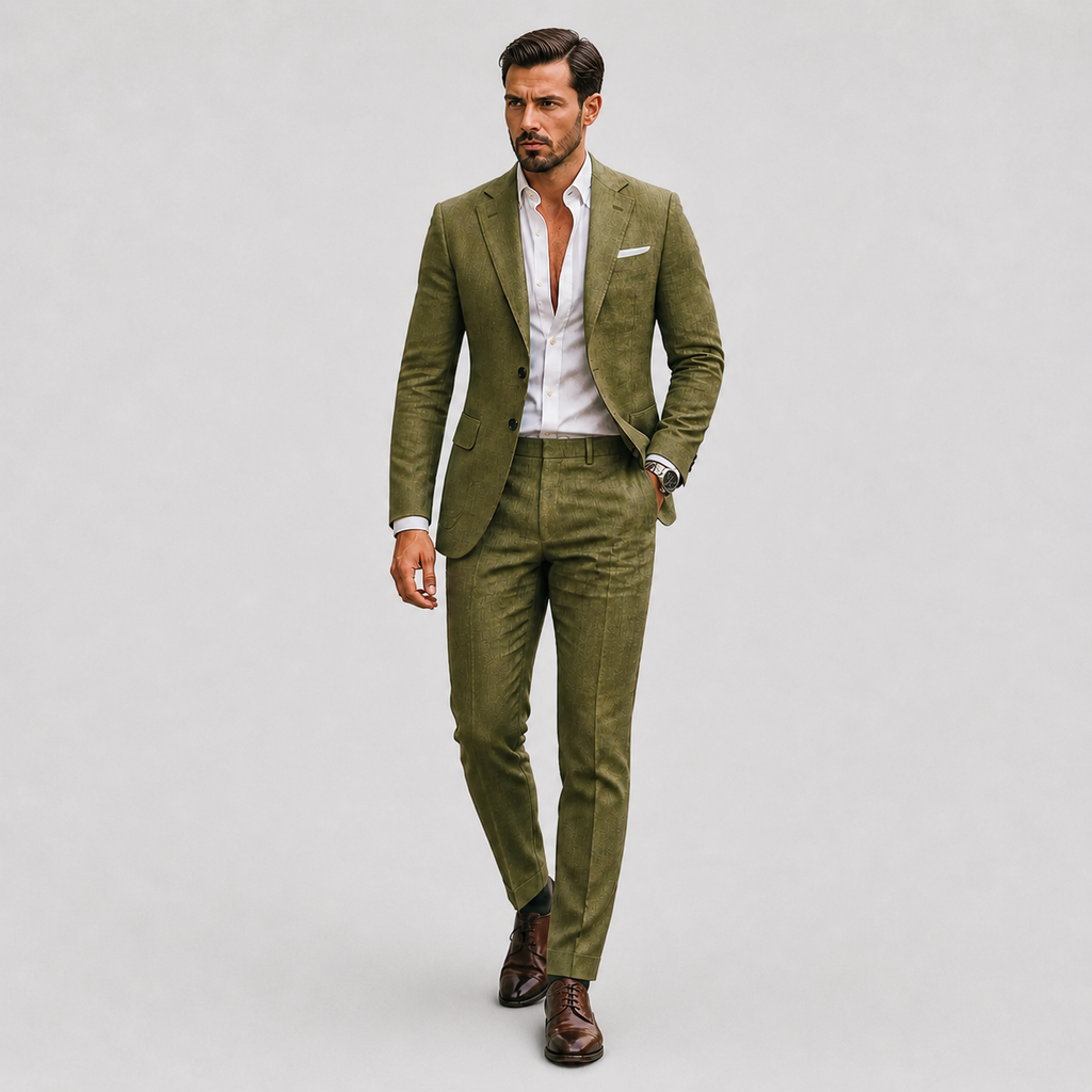 Linen Slim Fit Suit for Men | Summer Two-Piece Set