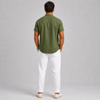 Green Linen Short Sleeve Shirt and Trouser Set for Men