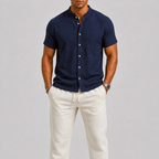 Green Linen Short Sleeve Shirt and Trouser Set for Men