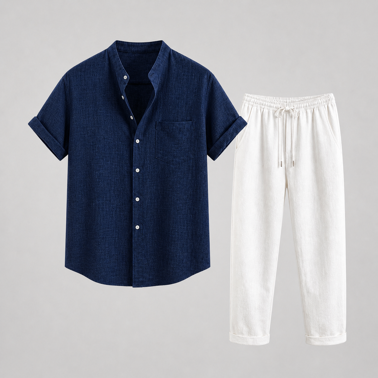 Green Linen Short Sleeve Shirt and Trouser Set for Men