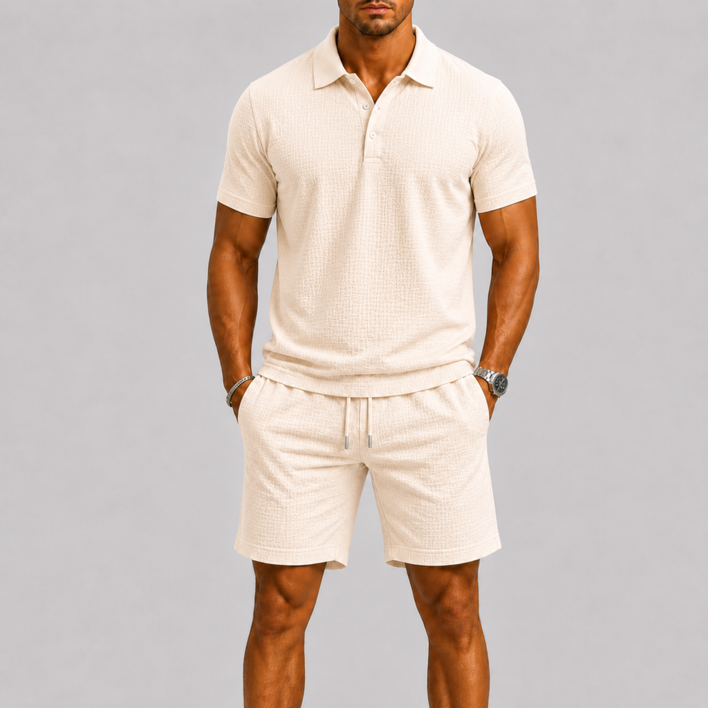 Men's Jacquard Short Sleeve Shirt and Shorts Summer Set