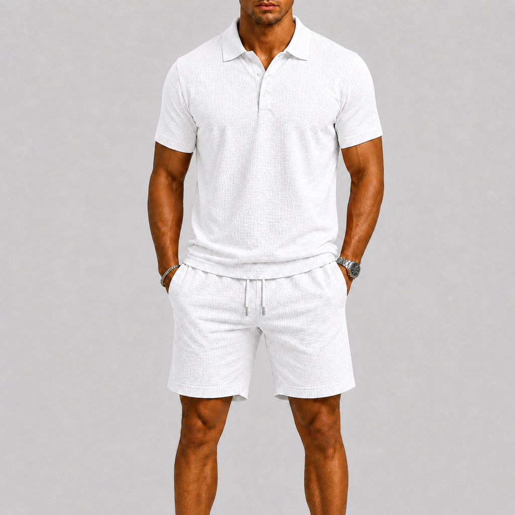 Men's Jacquard Short Sleeve Shirt and Shorts Summer Set