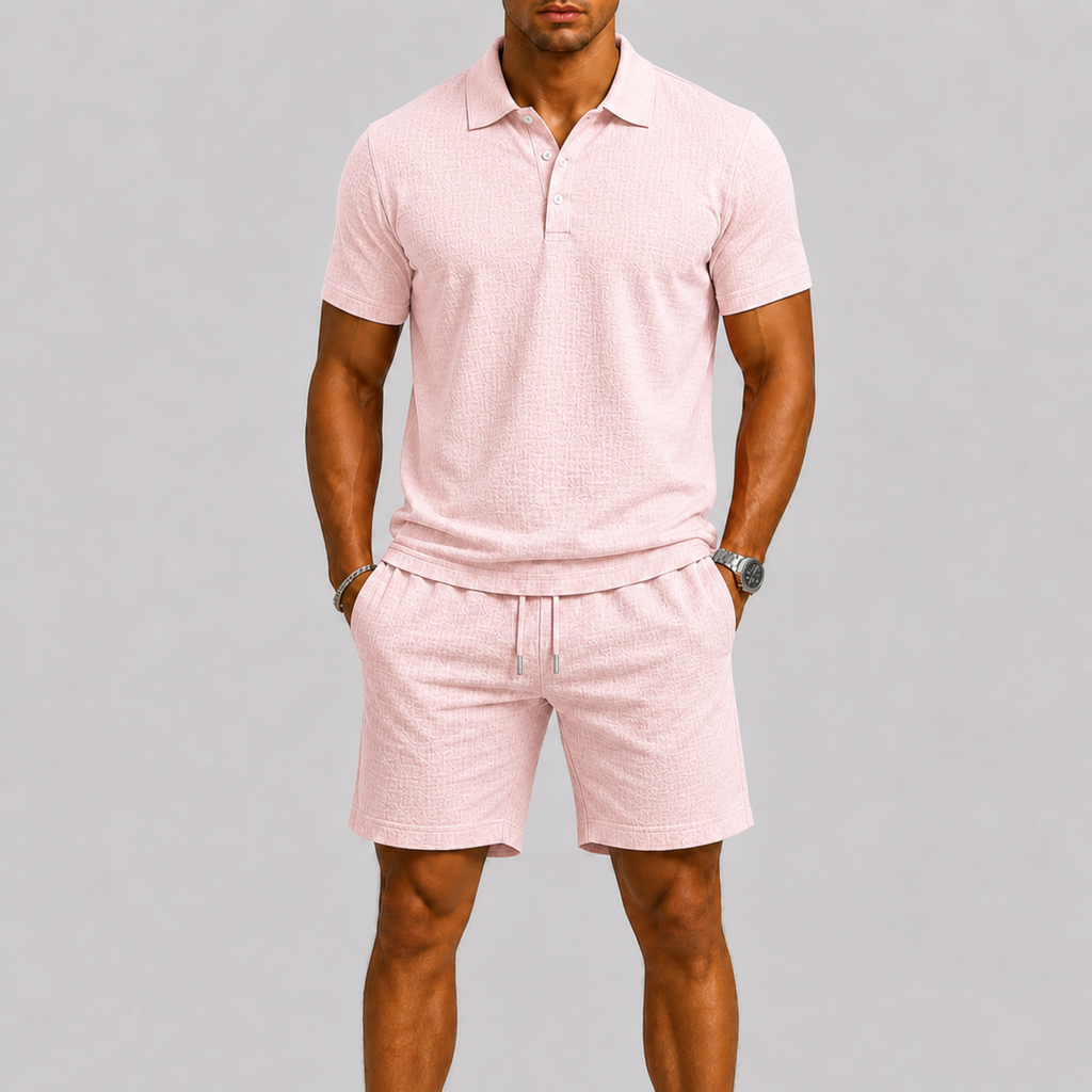 Men's Jacquard Short Sleeve Shirt and Shorts Summer Set