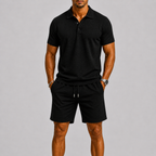 Men's Jacquard Short Sleeve Shirt and Shorts Summer Set