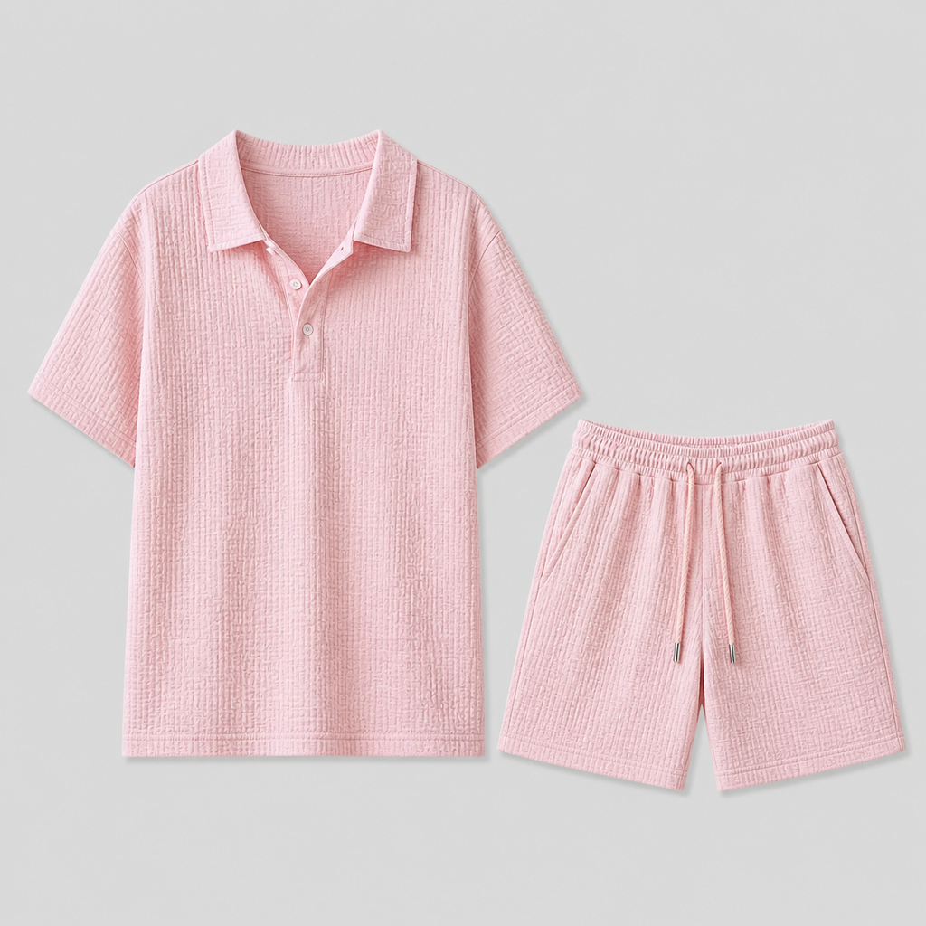 Men's Jacquard Short Sleeve Shirt and Shorts Summer Set