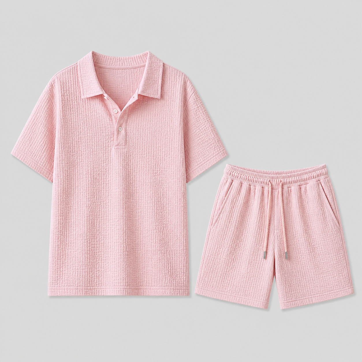 Men's Jacquard Short Sleeve Shirt and Shorts Summer Set