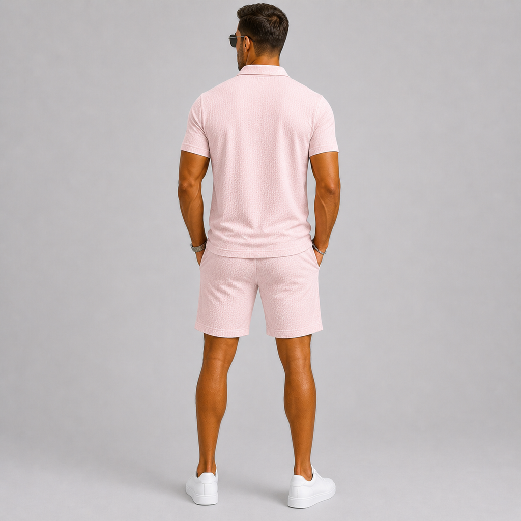Men's Jacquard Short Sleeve Shirt and Shorts Summer Set
