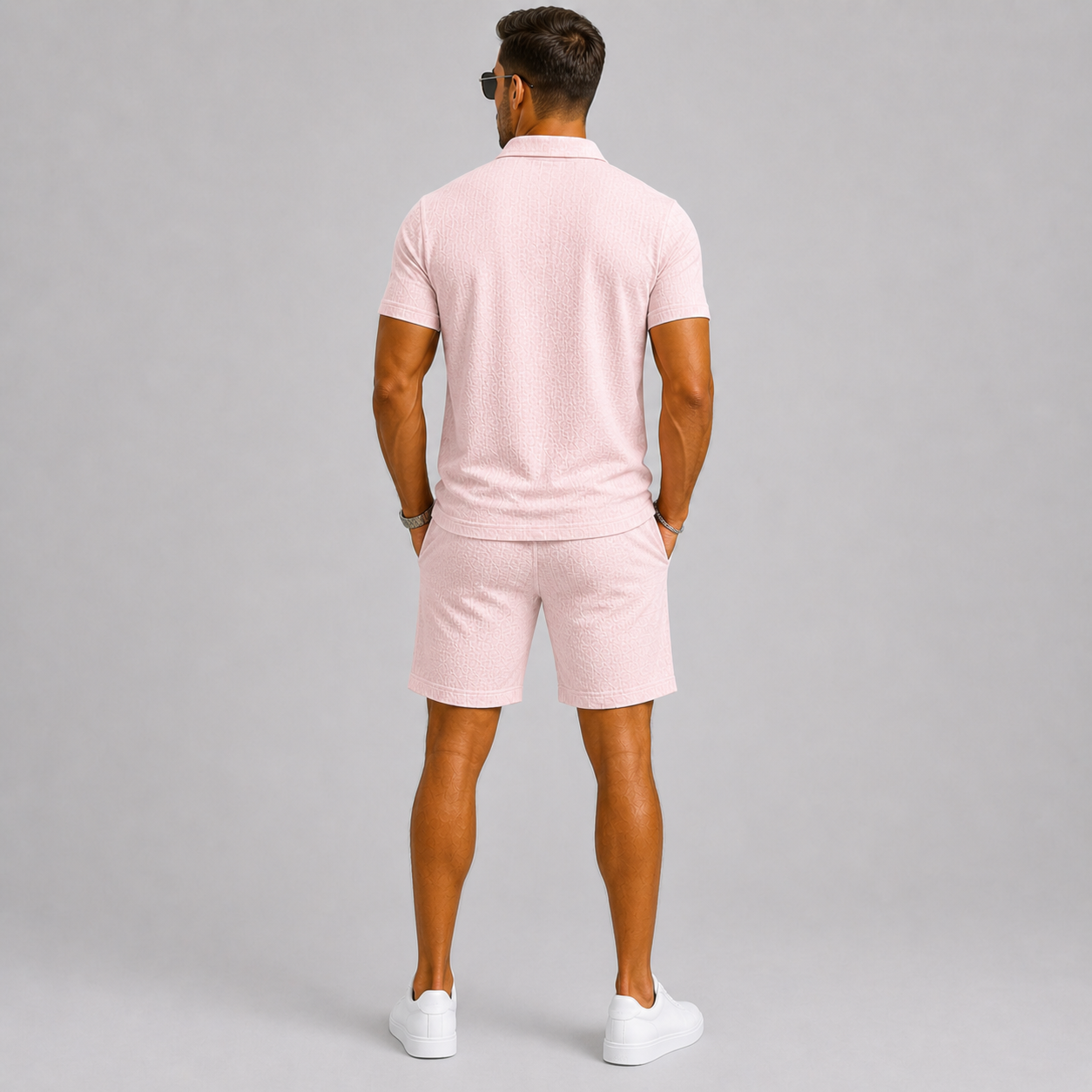 Men's Jacquard Short Sleeve Shirt and Shorts Summer Set