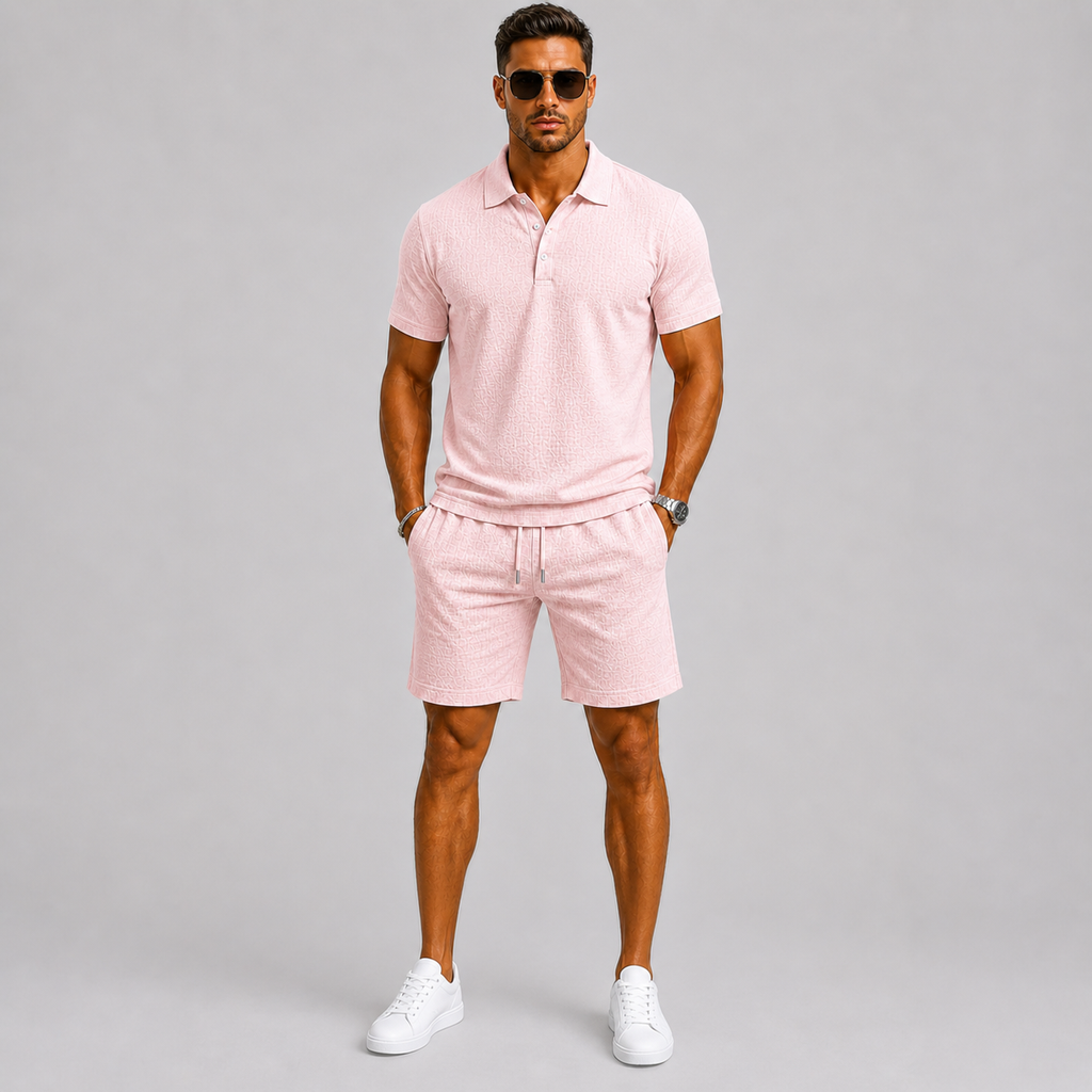Men's Jacquard Short Sleeve Shirt and Shorts Summer Set