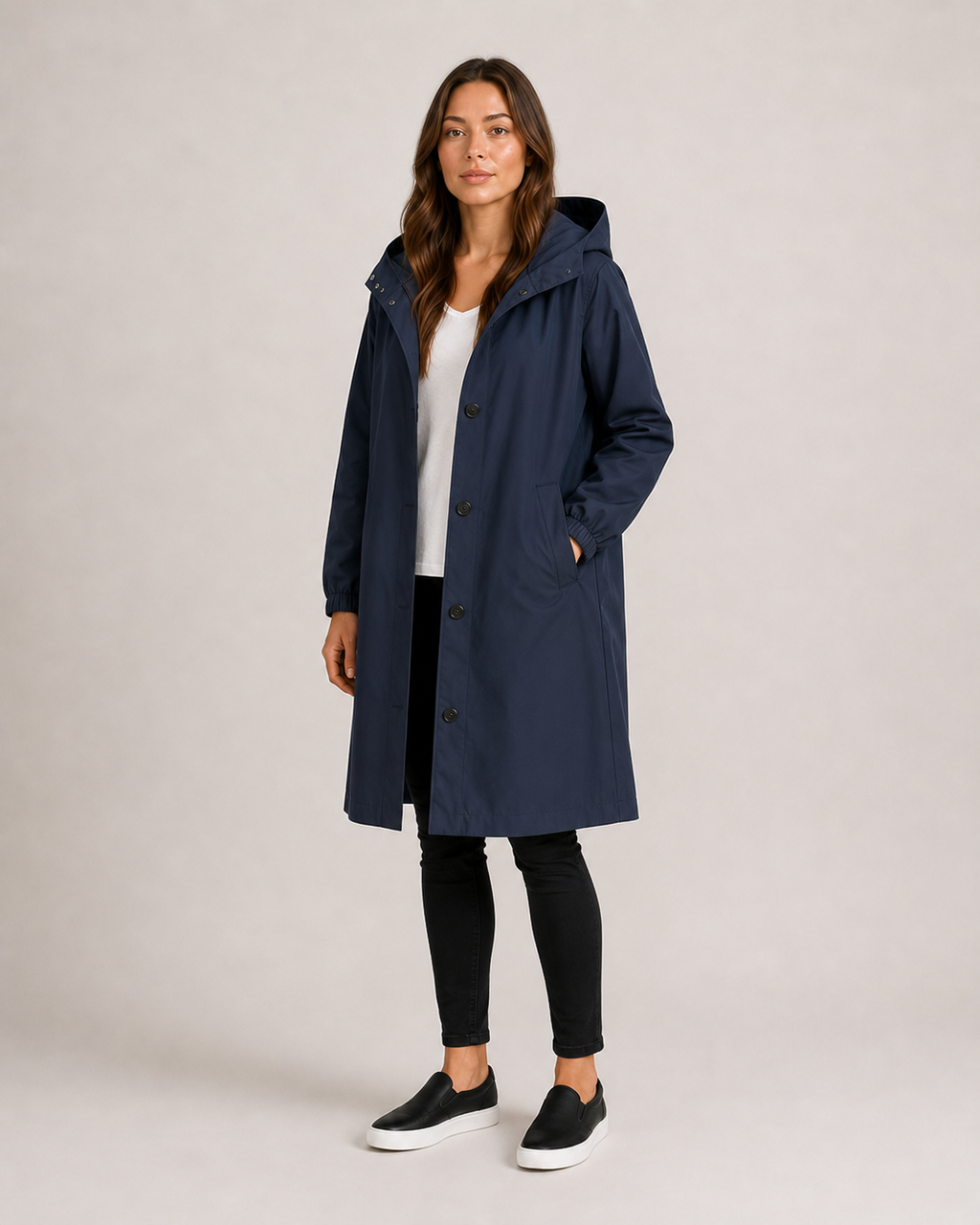 Lightweight Tailored Mid-Length Raincoat for Women