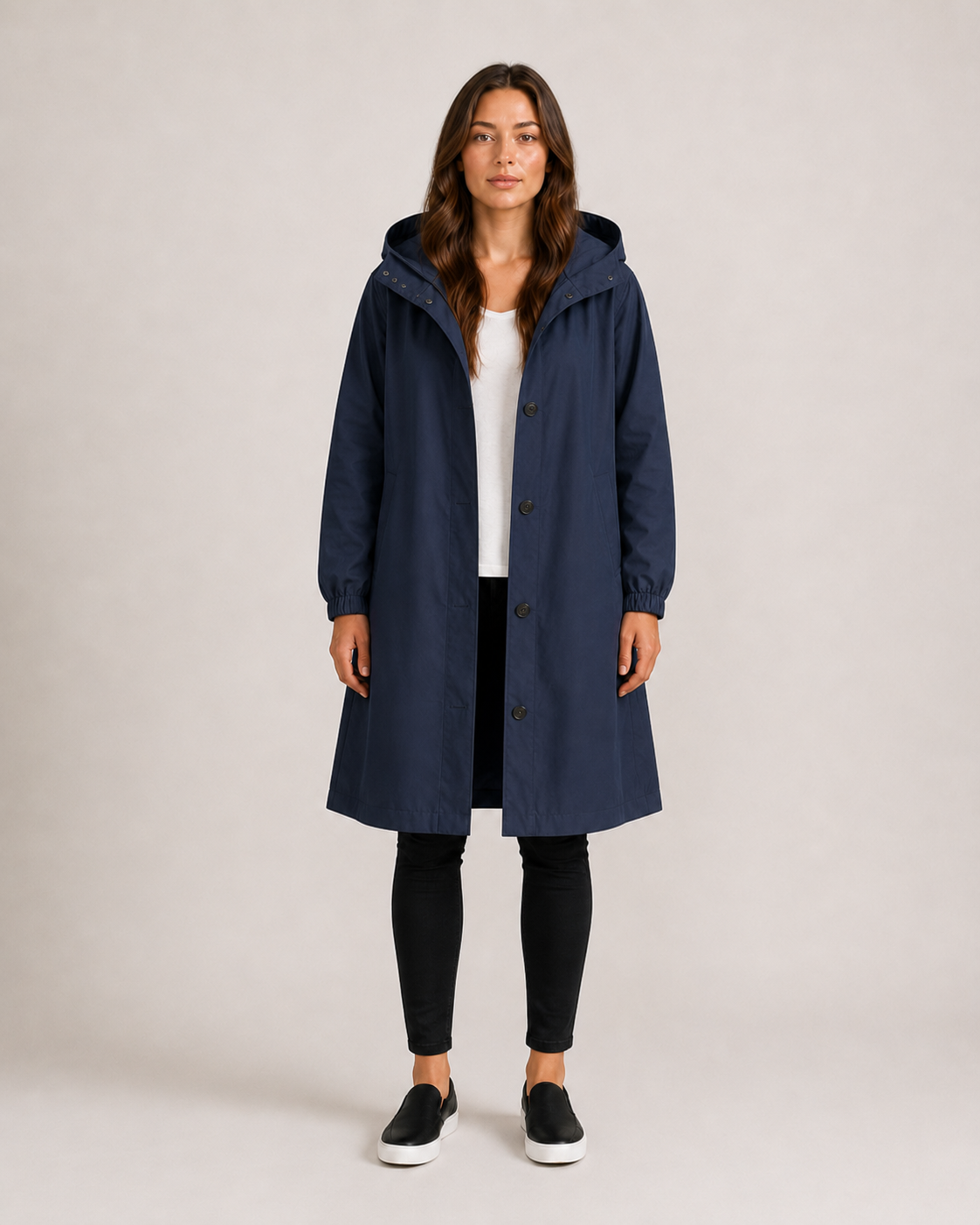Lightweight Tailored Mid-Length Raincoat for Women