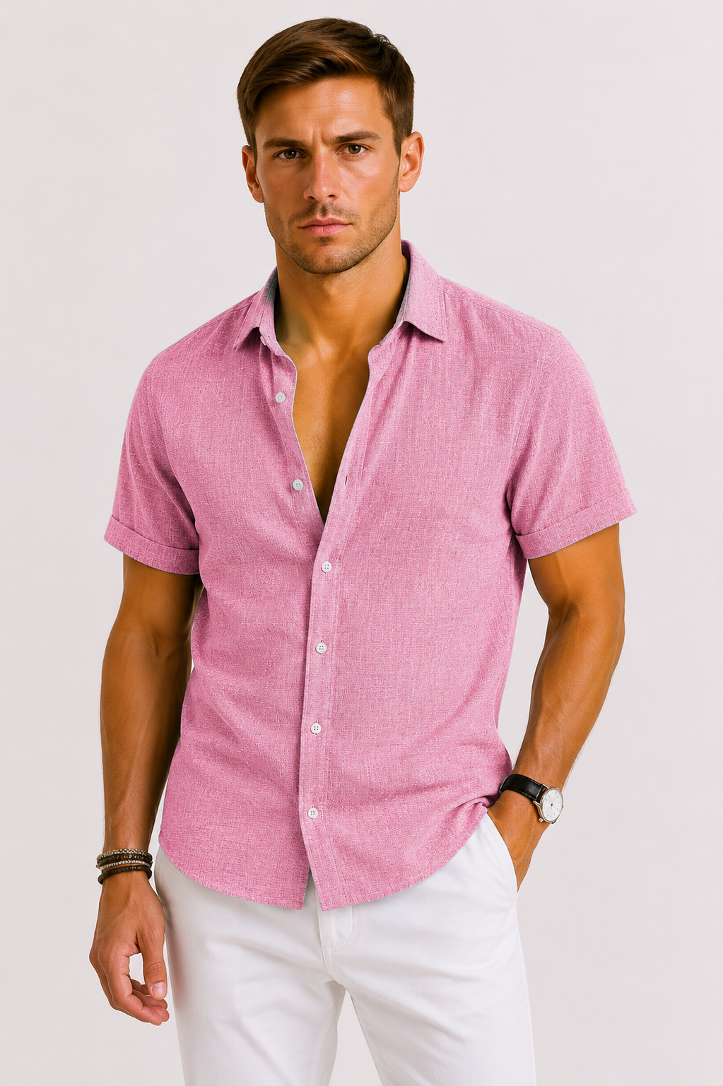 Green Linen Relaxed Fit Shirt for Men