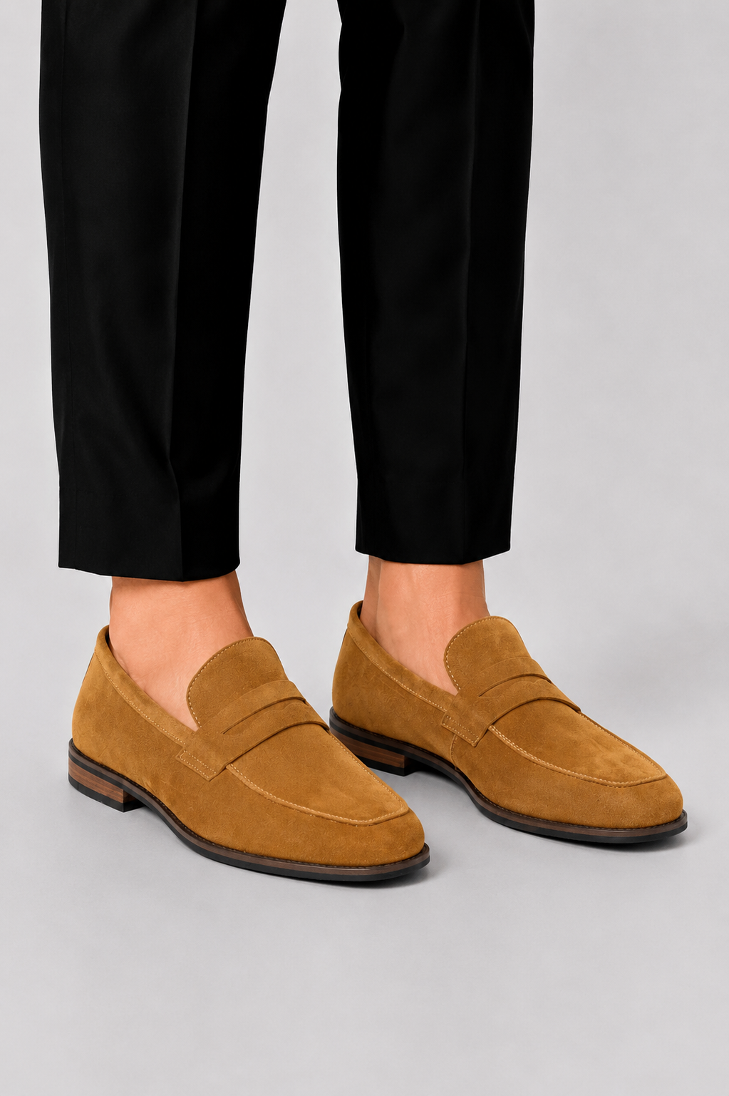 Suede Slip On Loafers with Band Detail and Firm Sole for Men