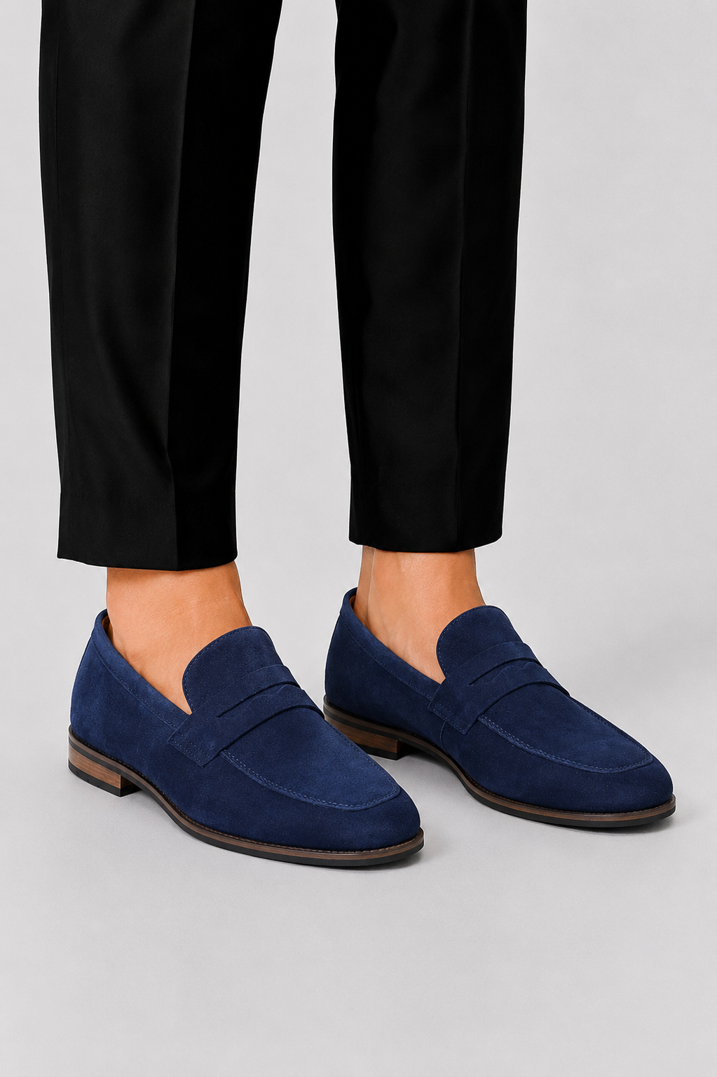 Suede Slip On Loafers with Band Detail and Firm Sole for Men