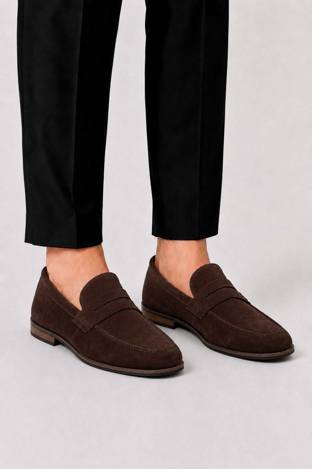 Suede Slip On Loafers with Band Detail and Firm Sole for Men