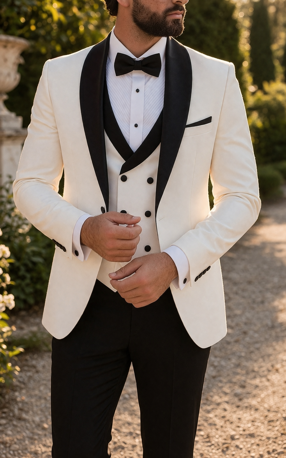 White Shawl Lapel Three Piece Tuxedo Suit for Men | Wedding Formalwear Set