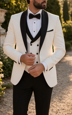 White Shawl Lapel Three Piece Tuxedo Suit for Men | Wedding Formalwear Set