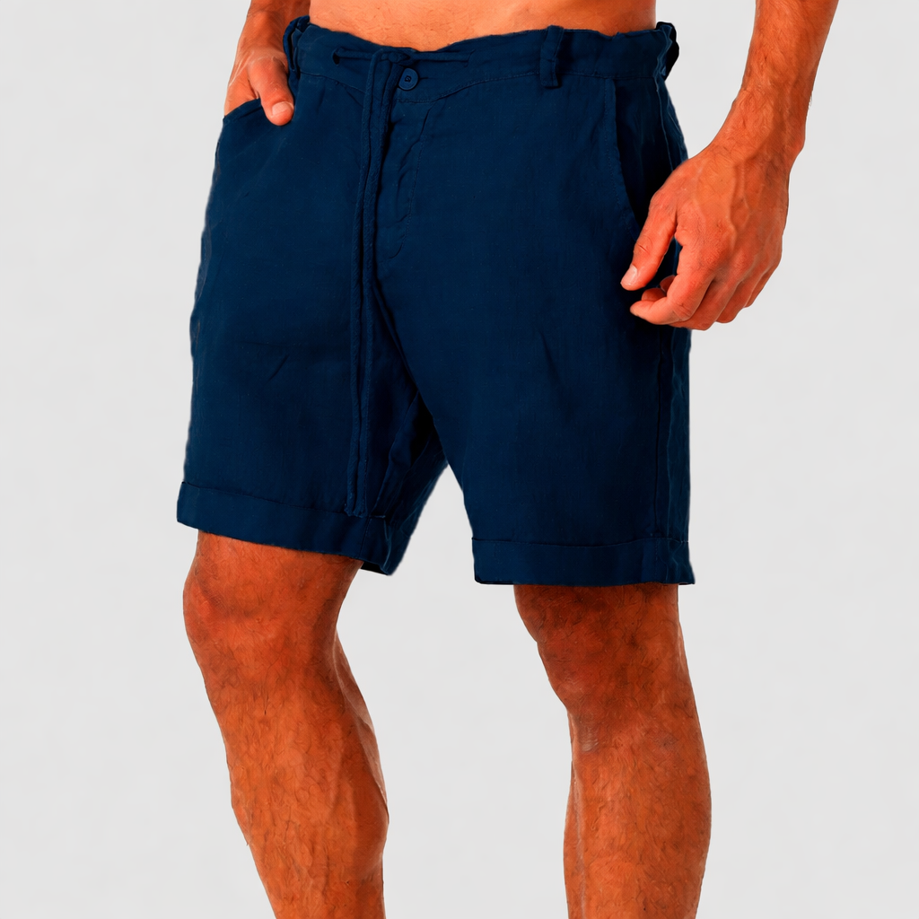 Light Blue Linen Drawstring Shorts for Men