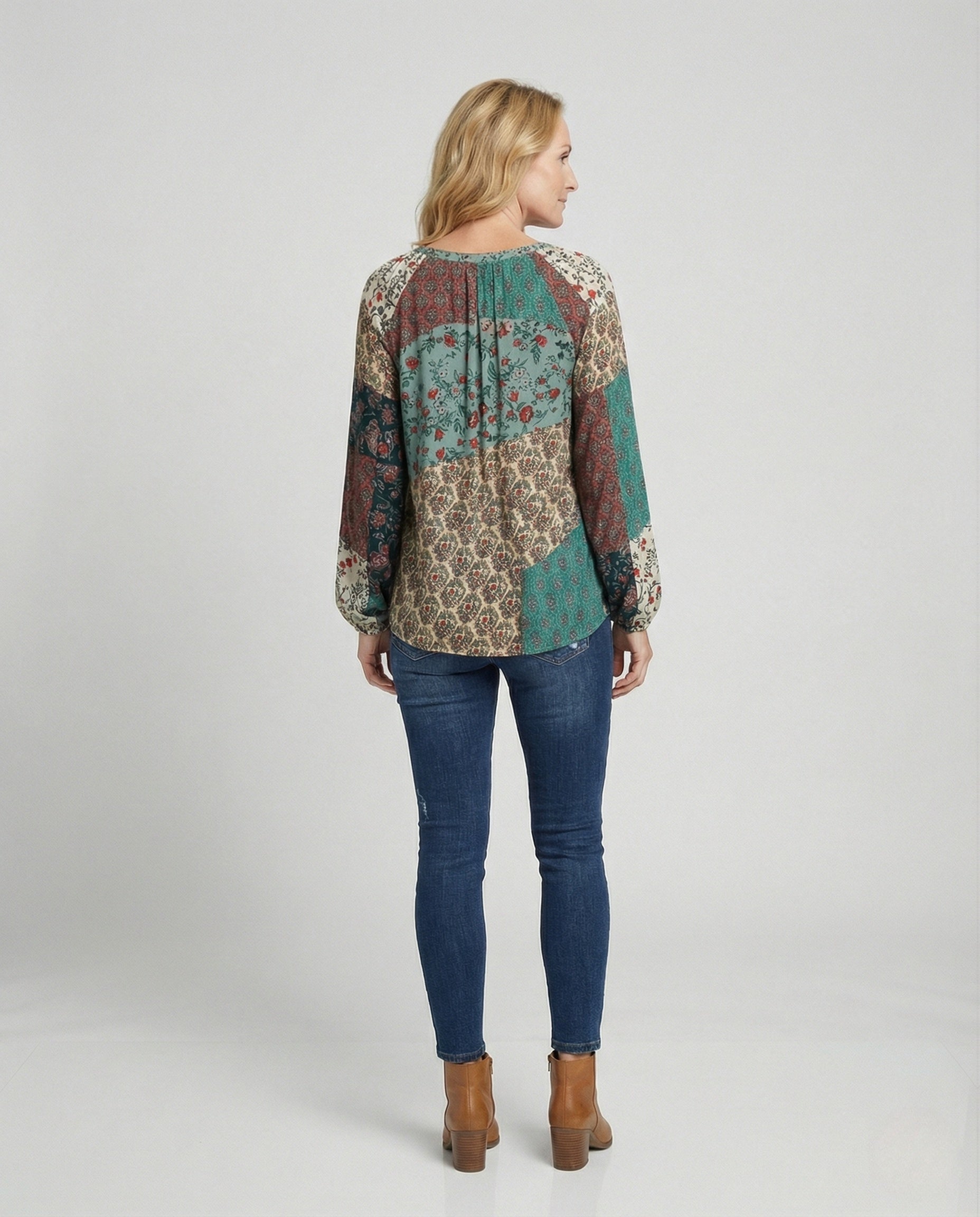 Patchwork Boho Blouse for Women | Relaxed Fit Lightweight Summer Top
