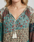 Patchwork Boho Blouse for Women | Relaxed Fit Lightweight Summer Top