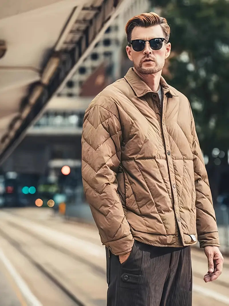 Men Jacket | Button front with collar and quilted stitching