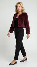 Faux Fur Short Coat with Round Neck and Straight Cut for Women