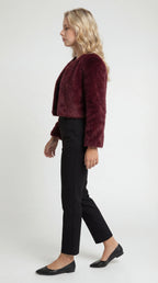 Faux Fur Short Coat with Round Neck and Straight Cut for Women